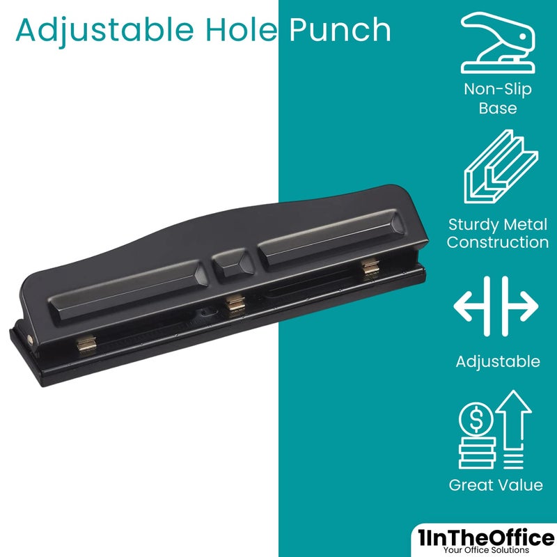 1InTheOffice Adjustable Hole Punch, 3 Hole Punch 10 Sheet Capacity Hole Puncher - Image 2